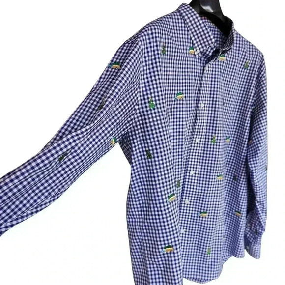 Castaway Nantucket Island Wharf Blue and White Gingham Embroidered Button-Down - Picture 3 of 8